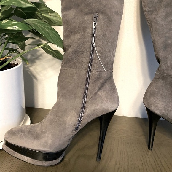 💕 Stuart Weitzman Over The Knee Slate Gray Suede High Heel Stiletto Boots 6.5W - Picture 10 of 13